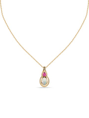 Opal & Pink Tourmaline Gold Drop Pendant with Chain