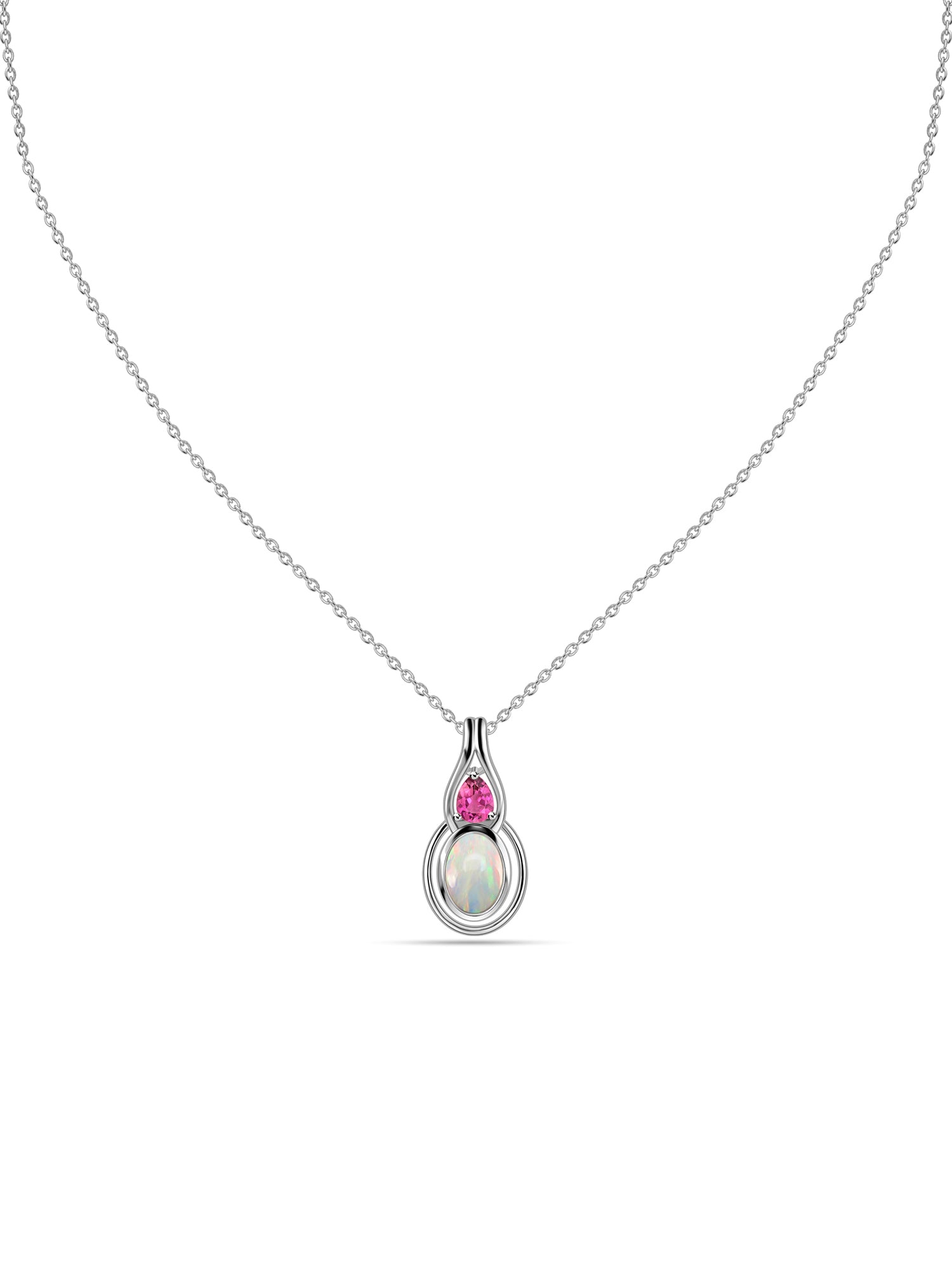 Opal & Pink Tourmaline Gold Drop Pendant with Chain