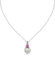 Opal & Pink Tourmaline Gold Drop Pendant with Chain