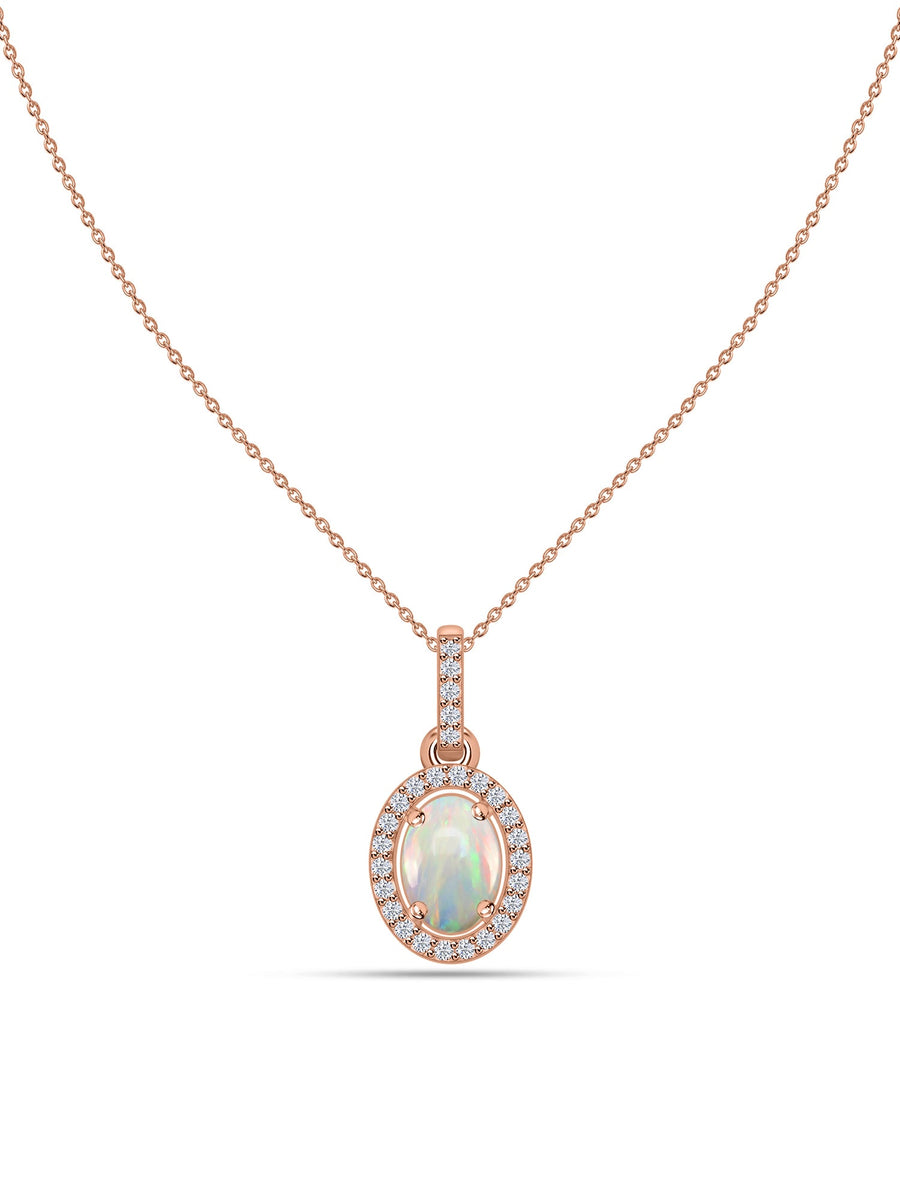 Ethiopian Opal Halo Gold Necklace