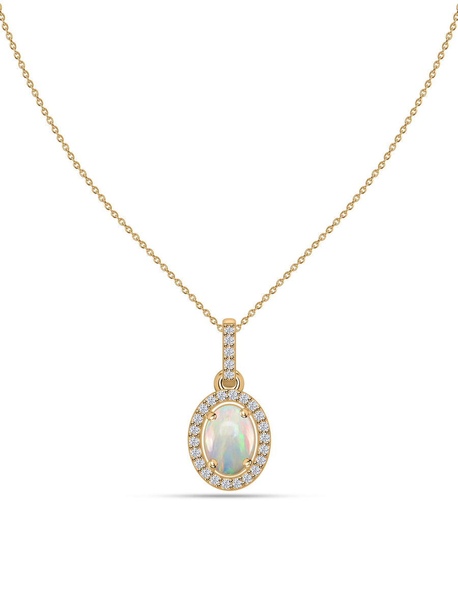 Ethiopian Opal Halo Gold Necklace