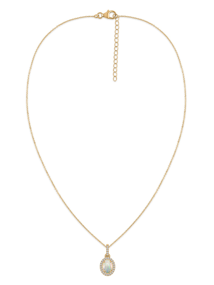 Ethiopian Opal Halo Gold Necklace