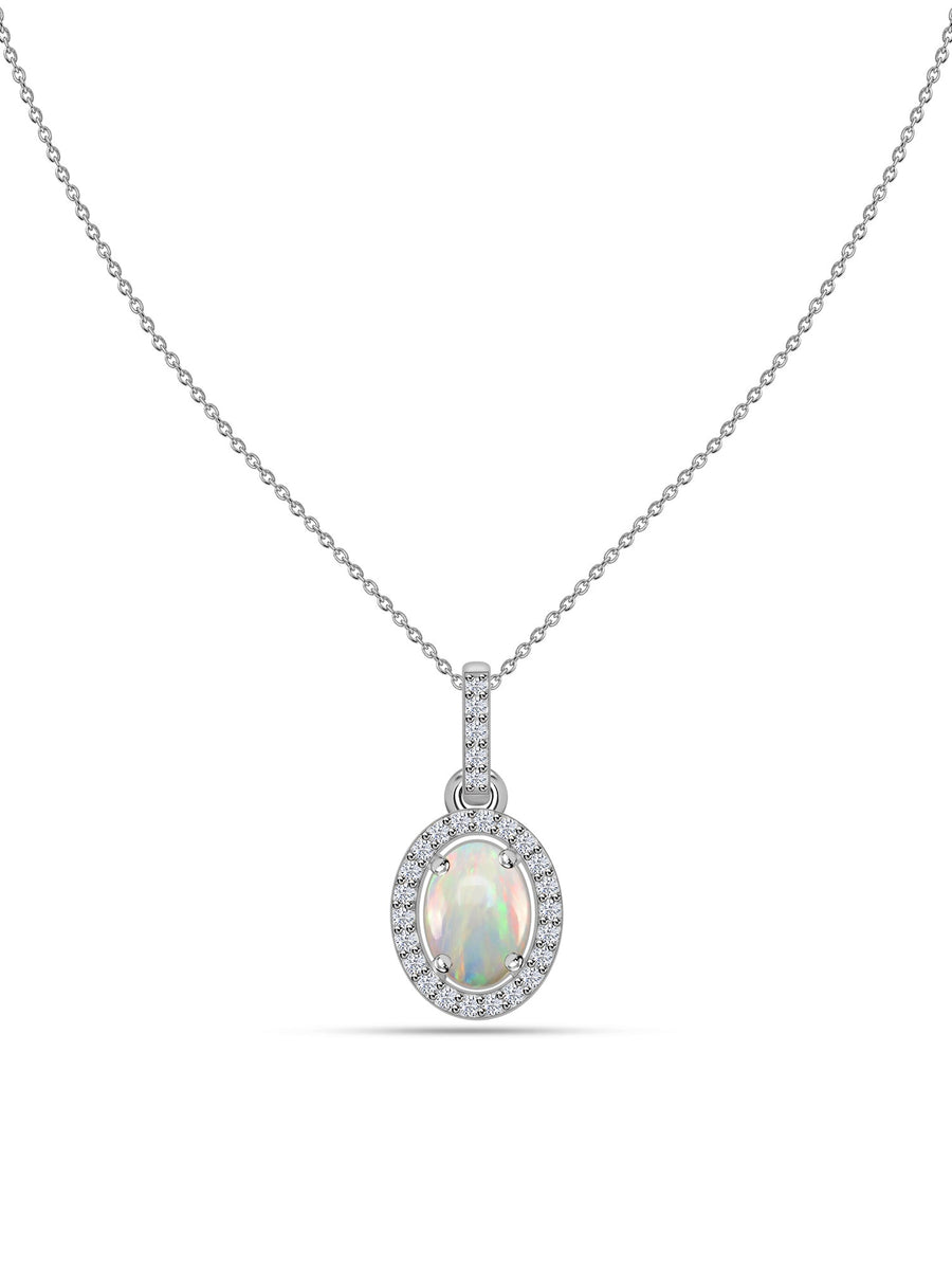 Ethiopian Opal Halo Gold Necklace