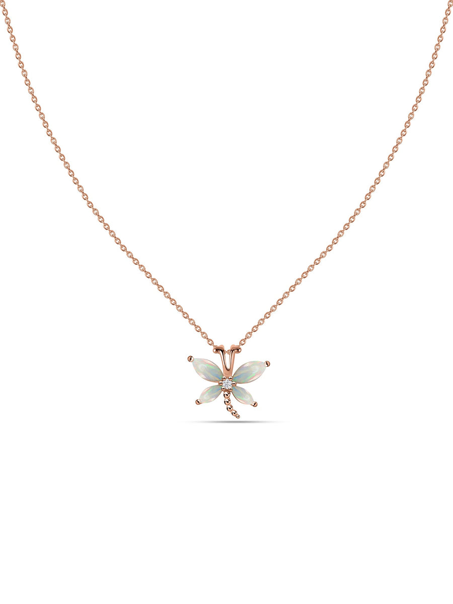 Ethiopian Opal Butterfly Gold Pendant with Chain