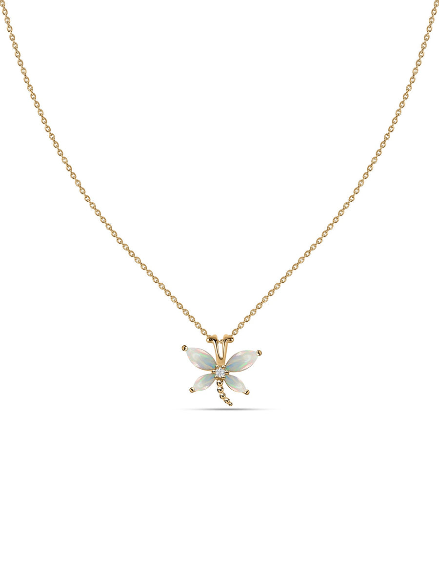 Ethiopian Opal Butterfly Gold Pendant with Chain