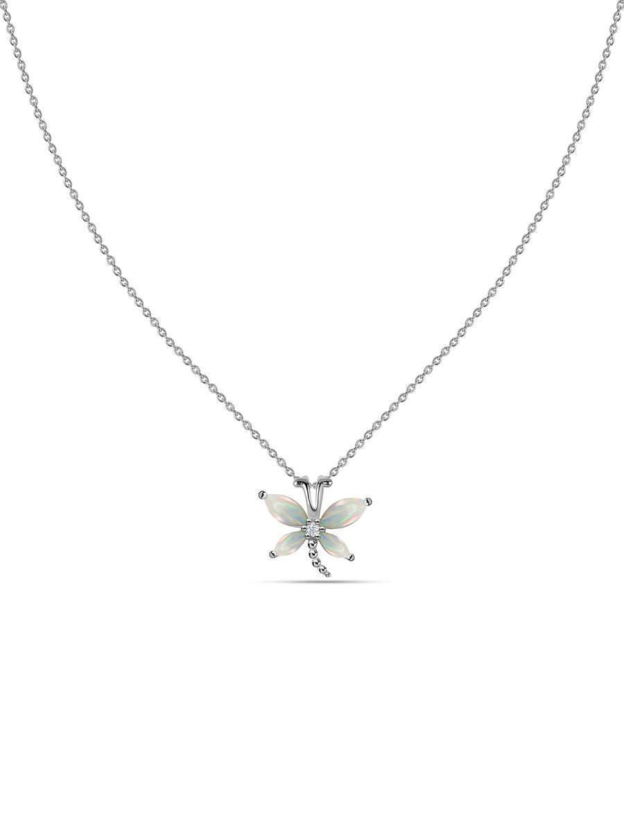 Ethiopian Opal Butterfly Gold Pendant with Chain