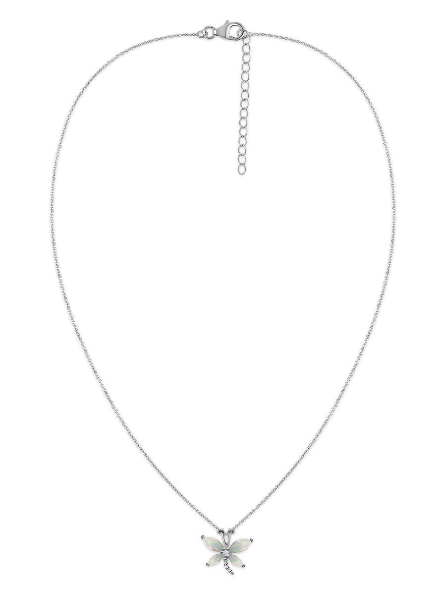 Natural Ethiopian Opal Butterfly Gold Pendant with Chain