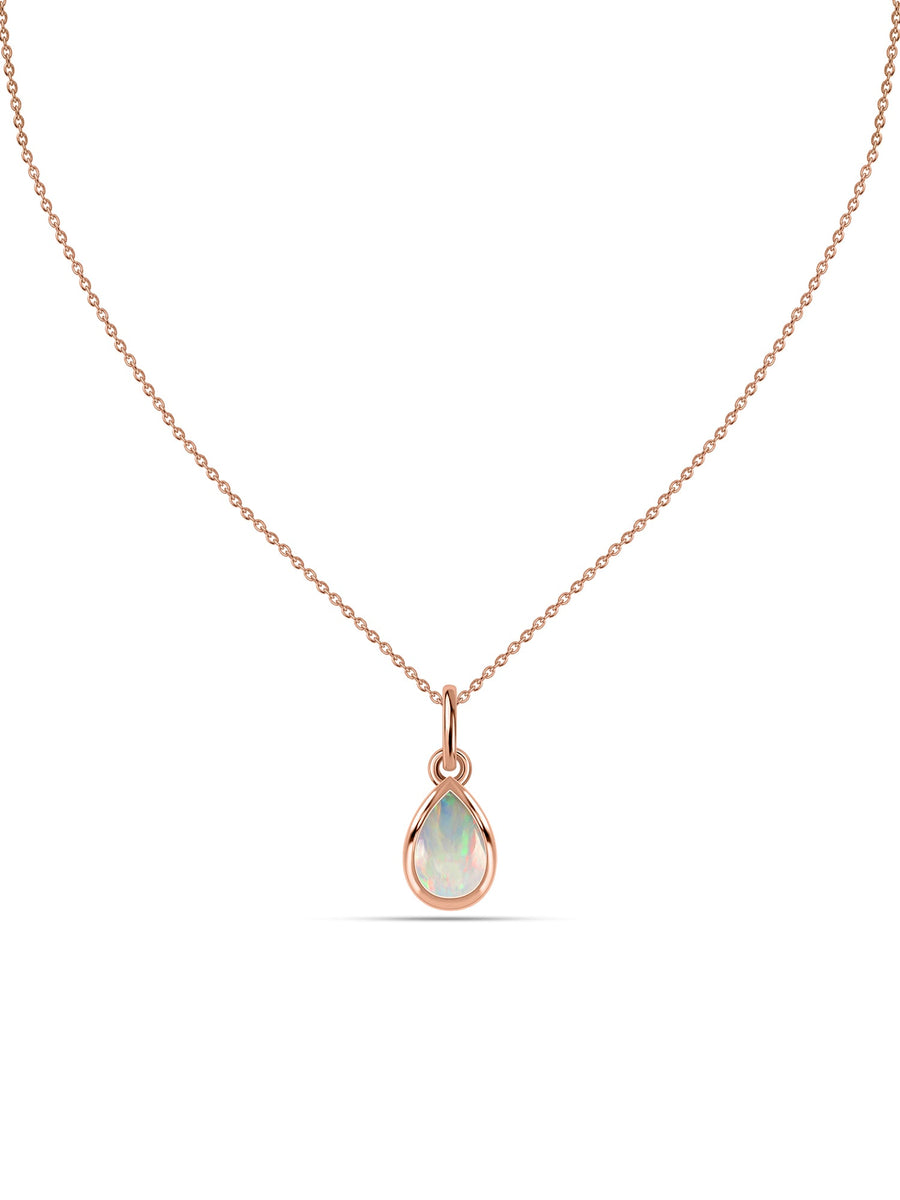 Ethiopian Opal Pear Gold Pendant with Chain