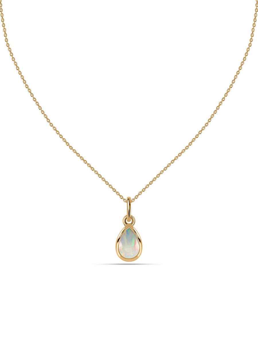 Ethiopian Opal Pear Gold Pendant with Chain