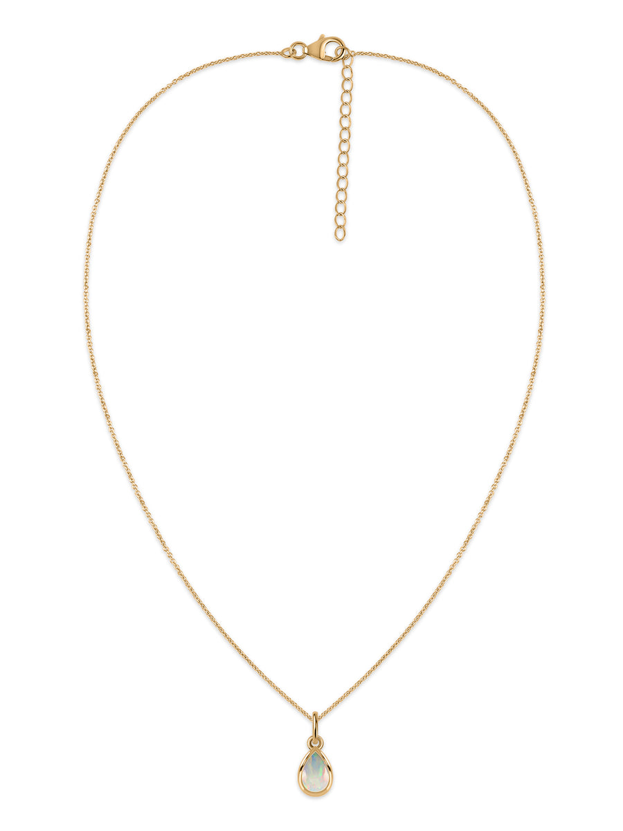 Ethiopian Opal Pear Gold Pendant with Chain