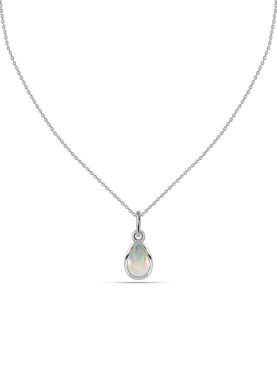 Ethiopian Opal Pear Gold Pendant with Chain