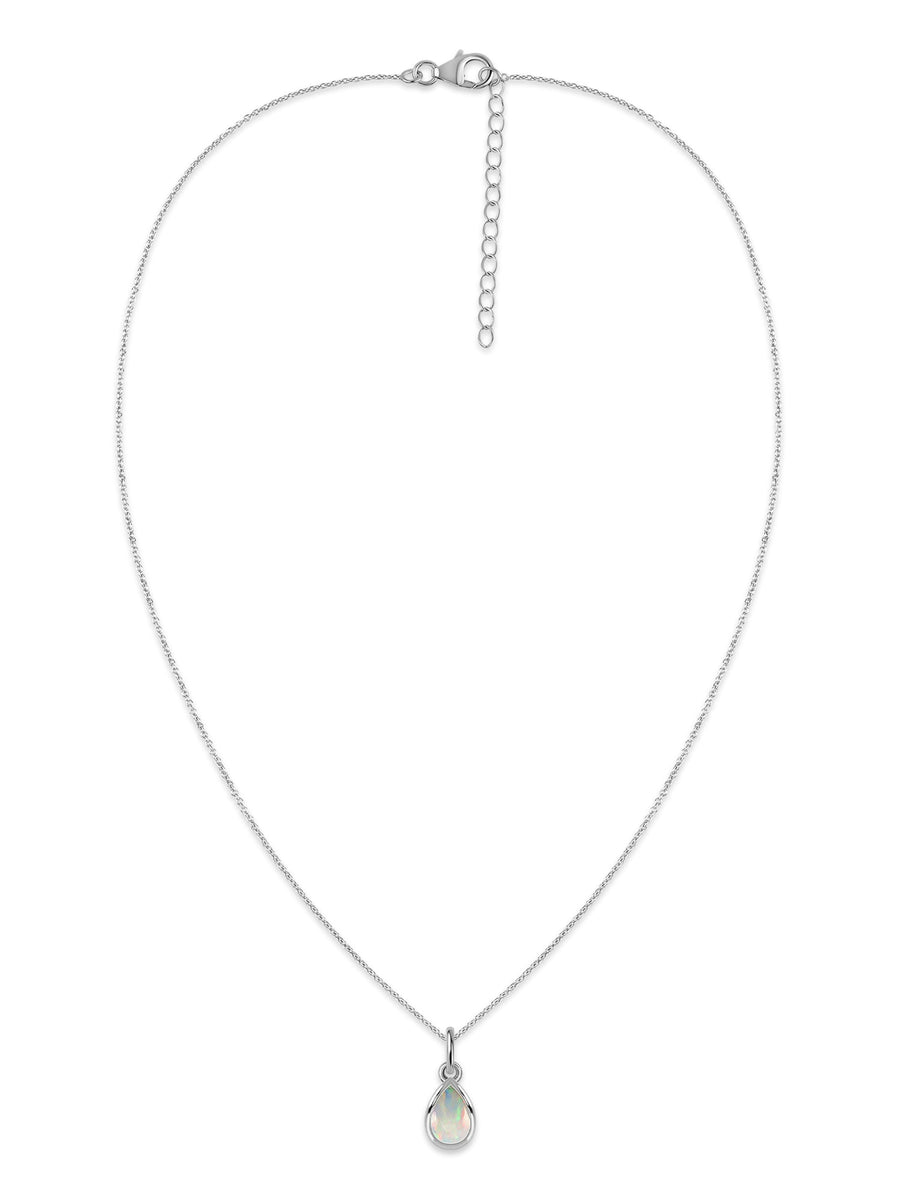 Ethiopian Opal Pear Gold Pendant with Chain