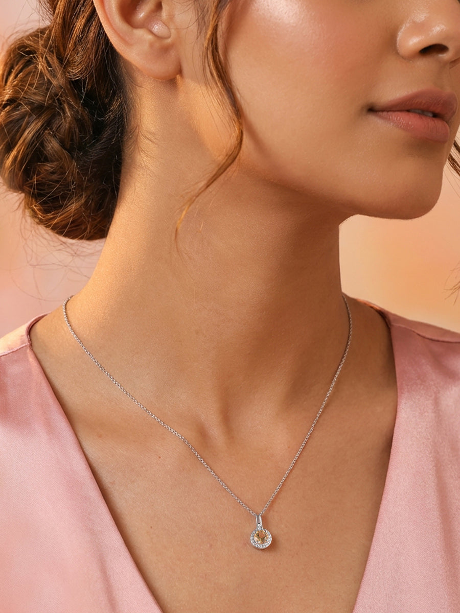 Golden Aura Citrine Silver Pendant With Chain