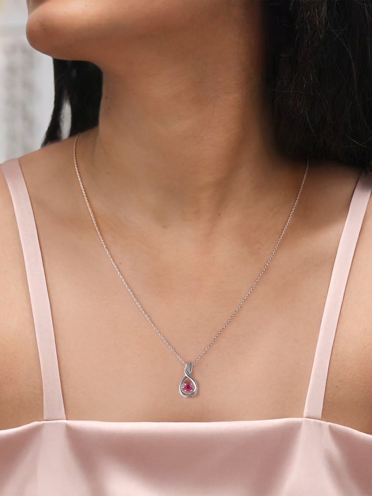 Dancing Red Ruby Infinity Necklace