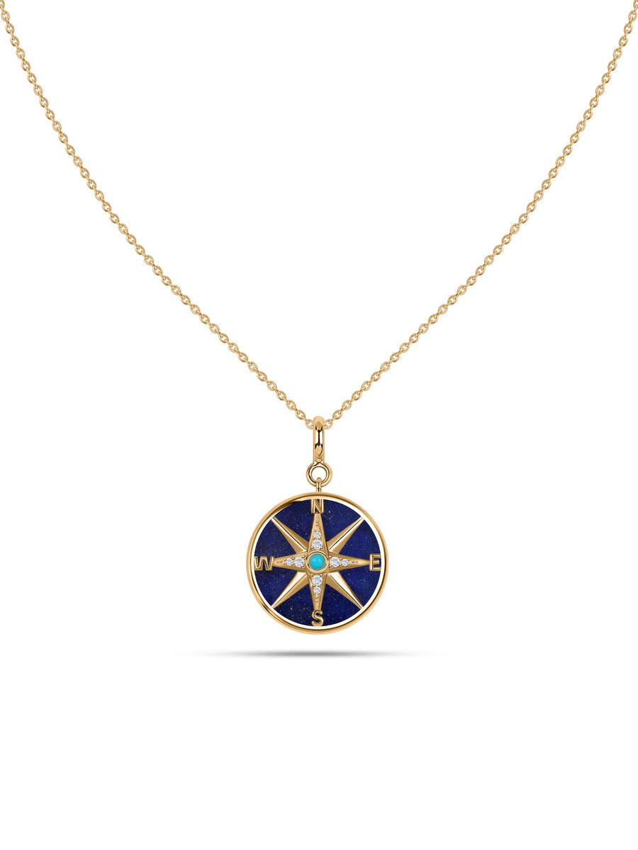 Natural Compass Style Lapis Silver Pendant