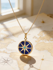 Natural Compass Style Lapis Silver Pendant