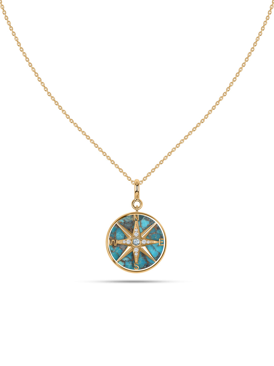 Natural Compass Style Turquoise Silver Pendant