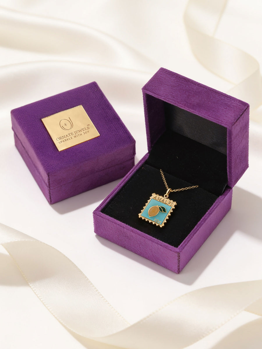 Natural Turquoise Lemon Motif Gold Plated Pendant Necklace for Her