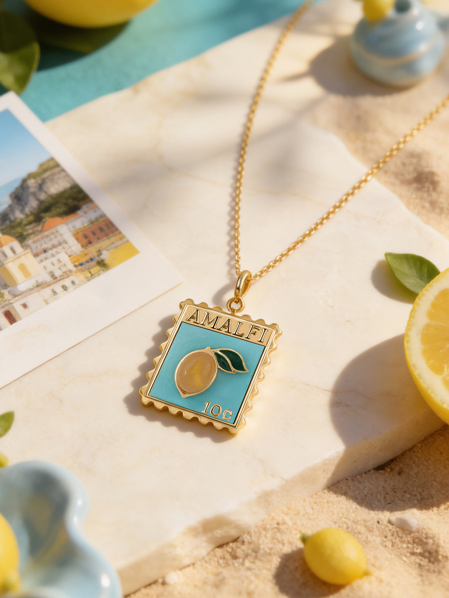 Natural Turquoise Lemon Motif Silver Pendant Necklace