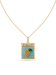 Natural Turquoise Lemon Motif Silver Pendant Necklace