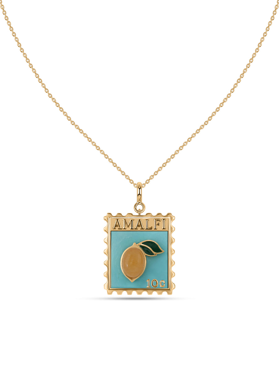 Natural Turquoise Lemon Motif Silver Pendant Necklace