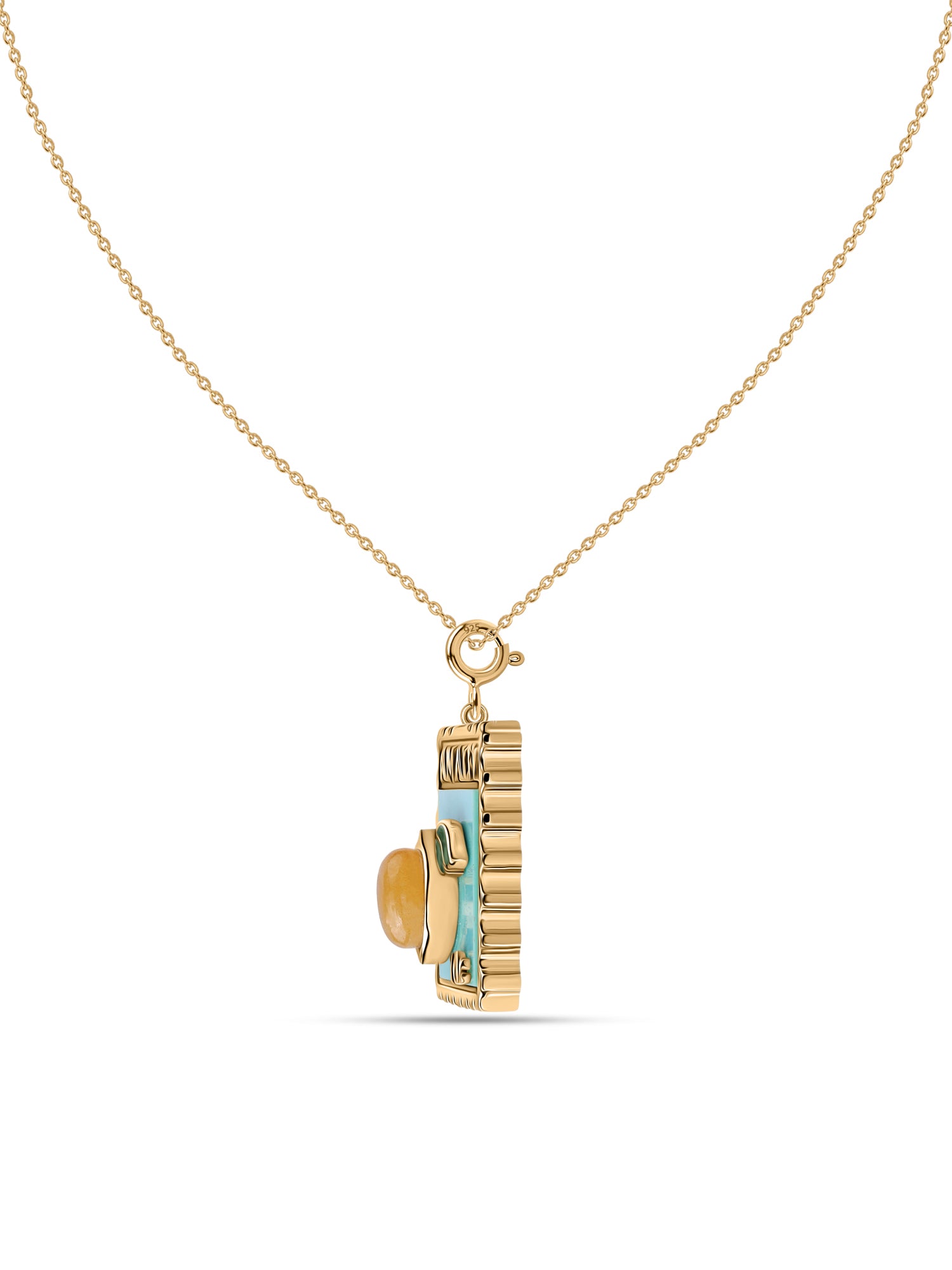Natural Turquoise Lemon Motif Silver Pendant Necklace
