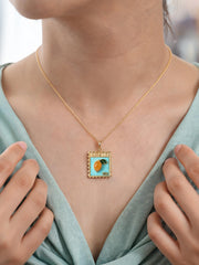Natural Turquoise Lemon Motif Silver Pendant Necklace