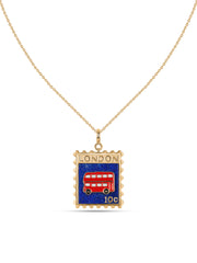 Natural London Bus Lapis Stamp Style Silver Pendant