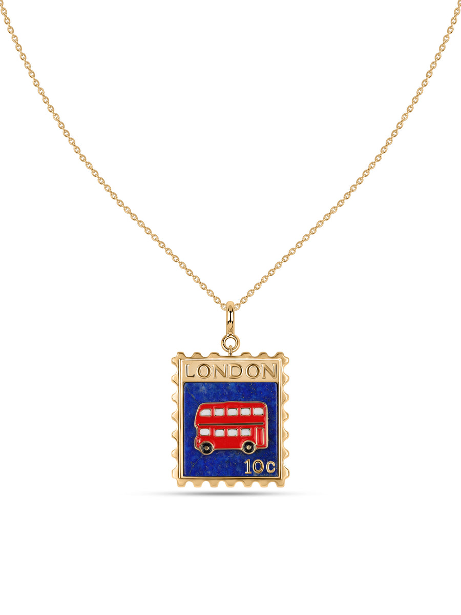 Natural London Bus Lapis Stamp Style Silver Pendant