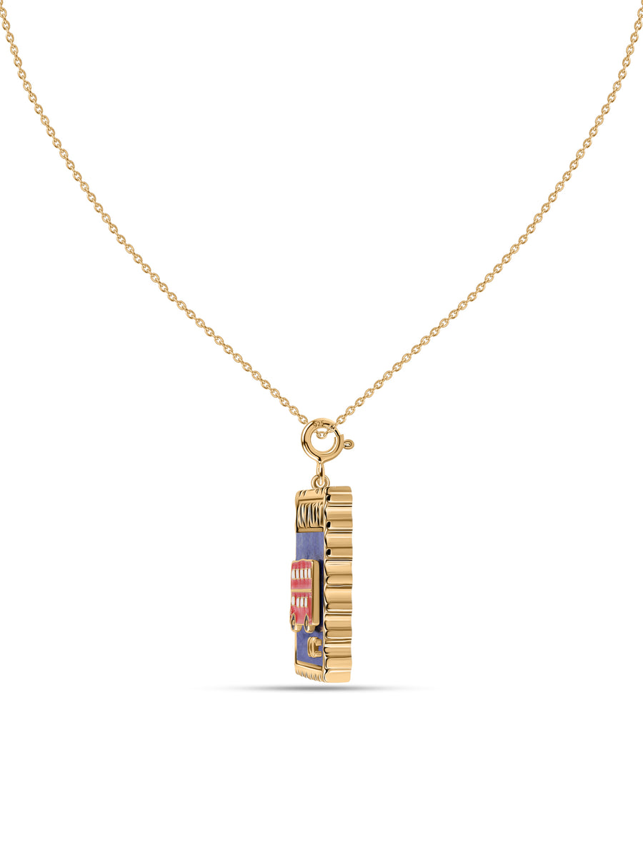 Natural London Bus Lapis Stamp Style Silver Pendant