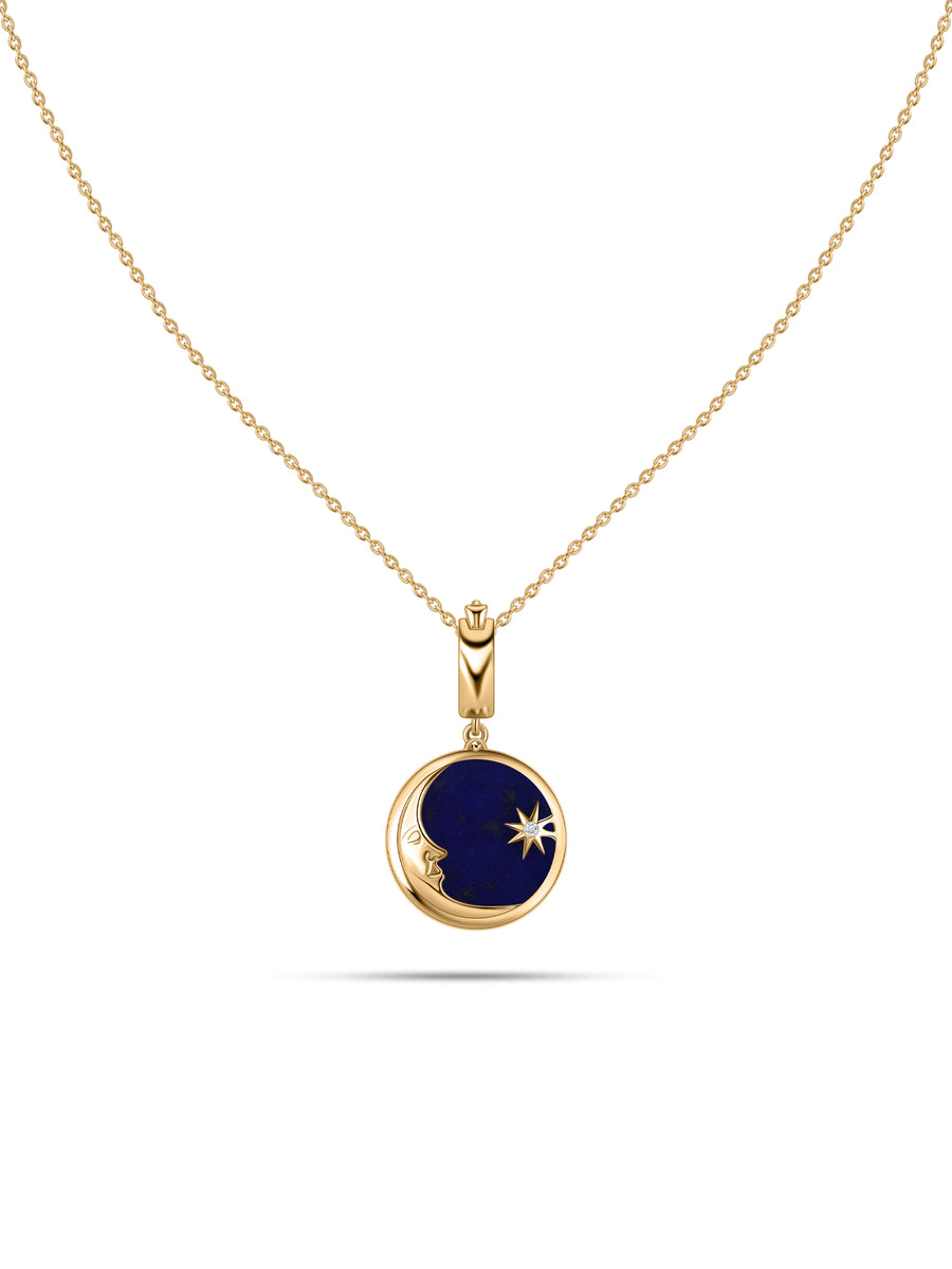 Natural Lapis Moon Star Motif Silver Pendant
