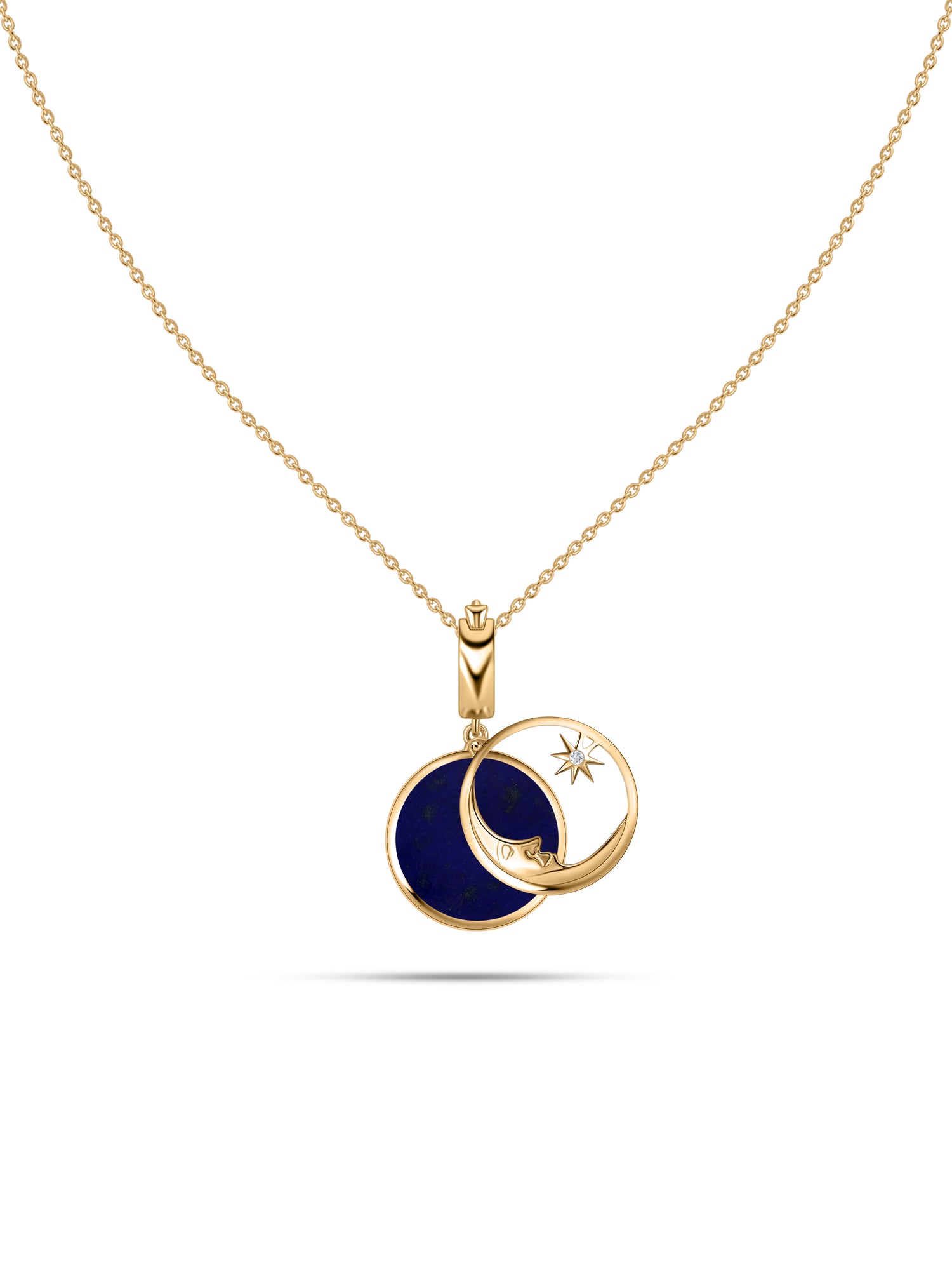 Natural Lapis Moon Star Motif Silver Pendant