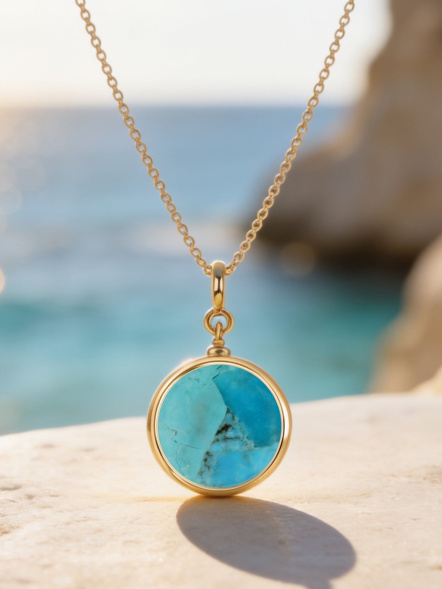 Natural Double Sided Lapis and Turquoise Silver Pendant