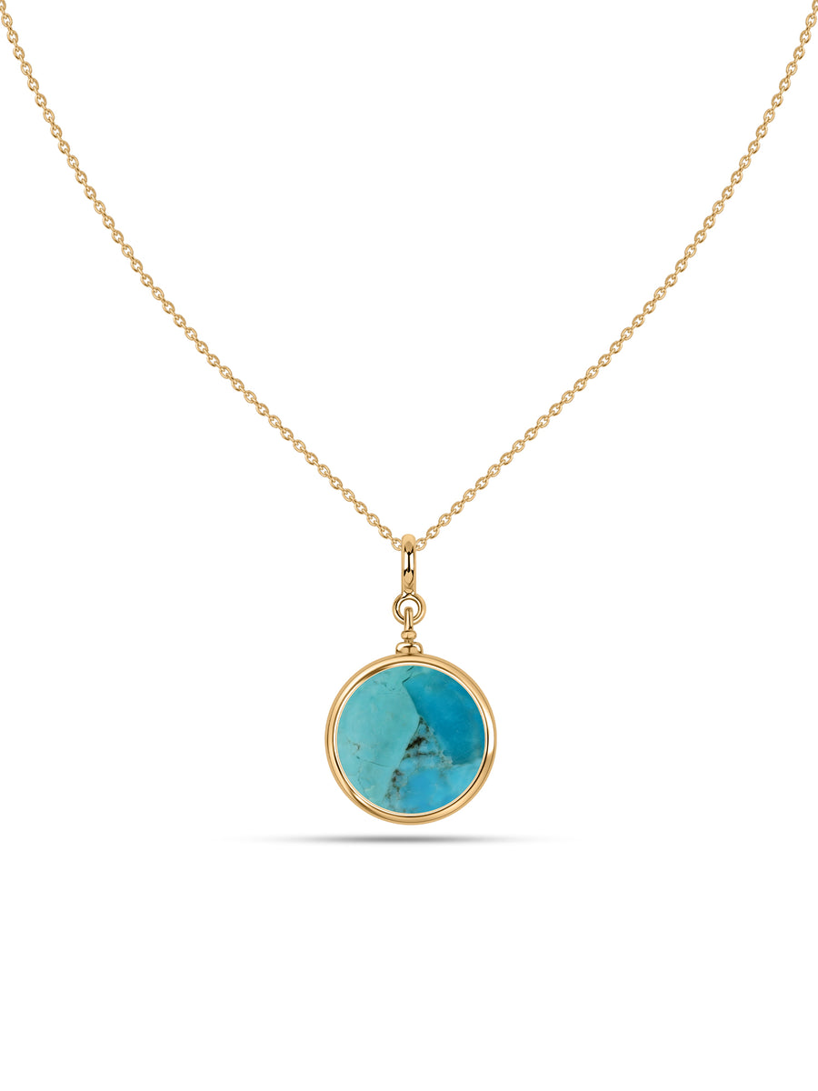 Natural Double Sided Lapis and Turquoise Silver Pendant