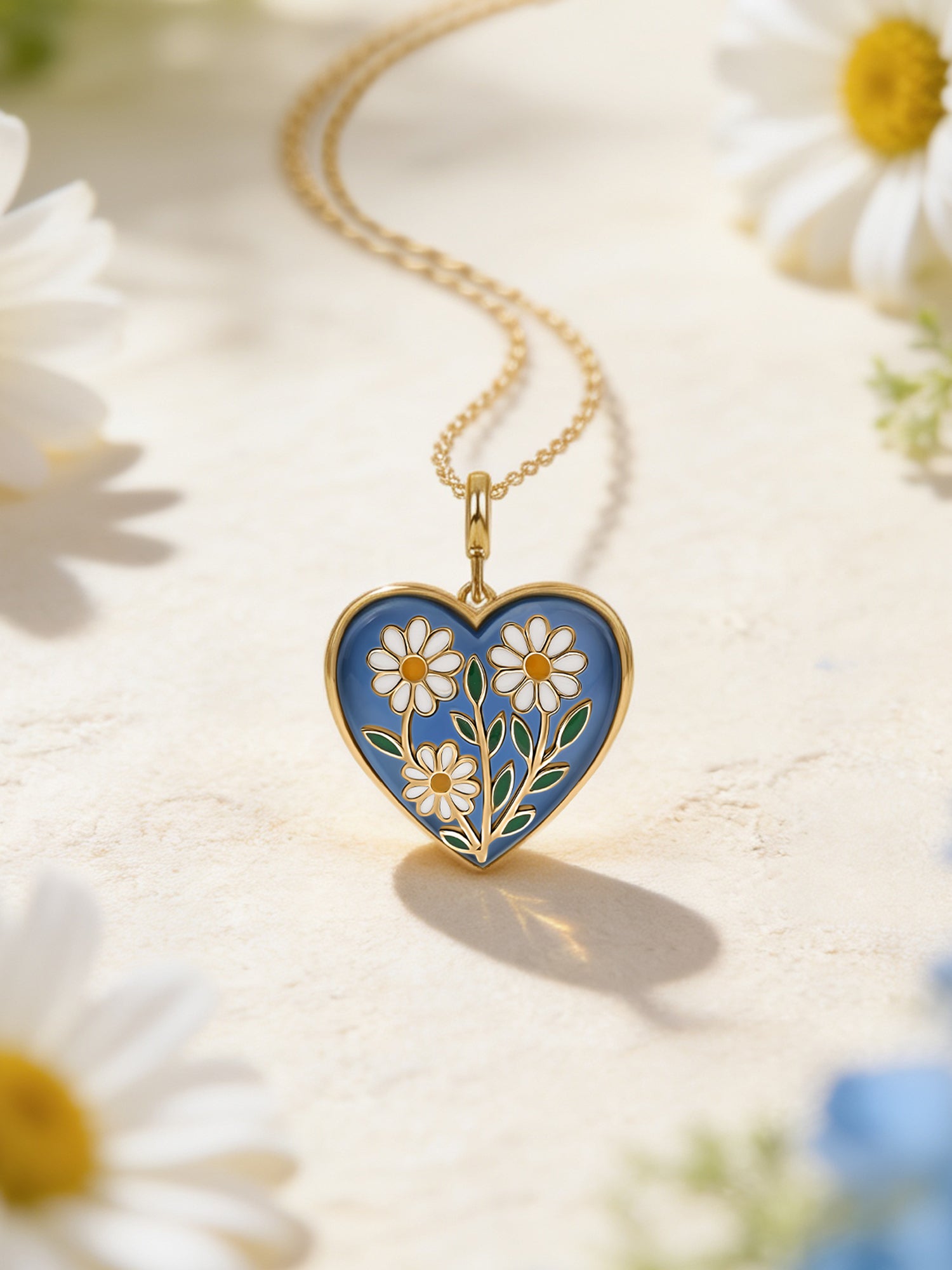 Natural Blue Agate Floral Heart Silver Pendant Necklace