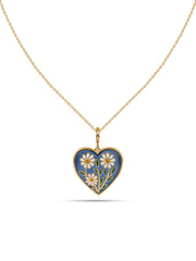 Natural Blue Agate Floral Heart Silver Pendant Necklace