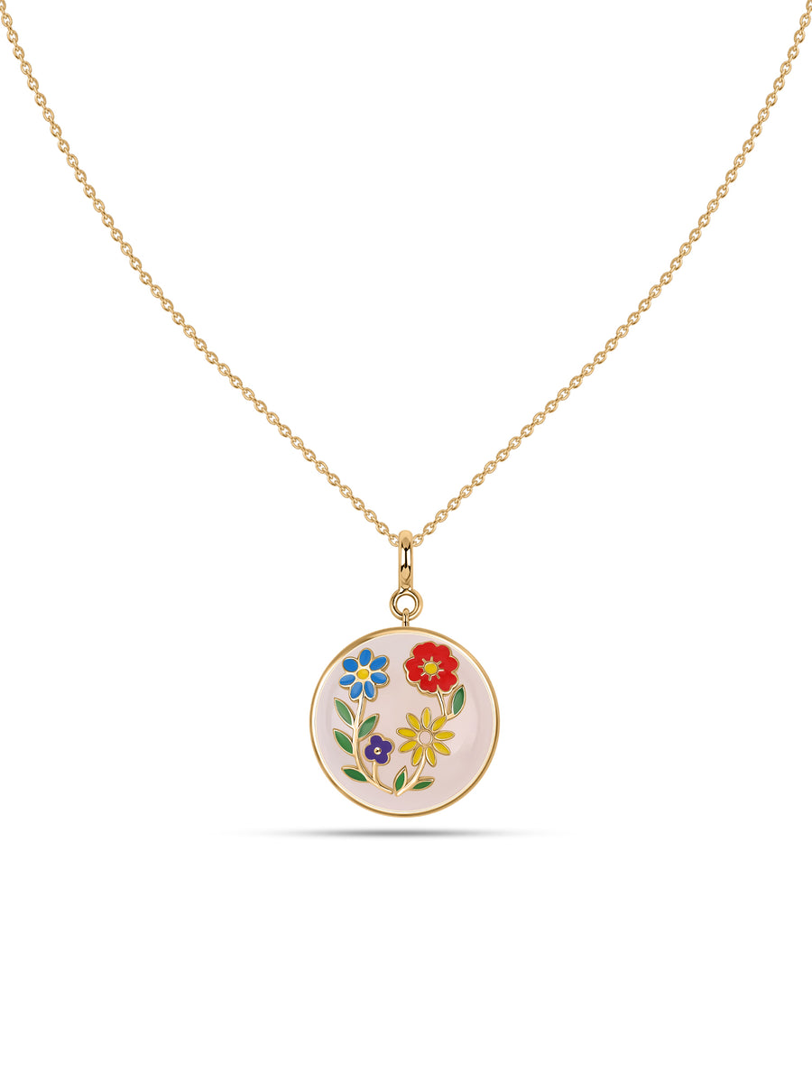Natural White Agate Floral Silver Pendant Necklace