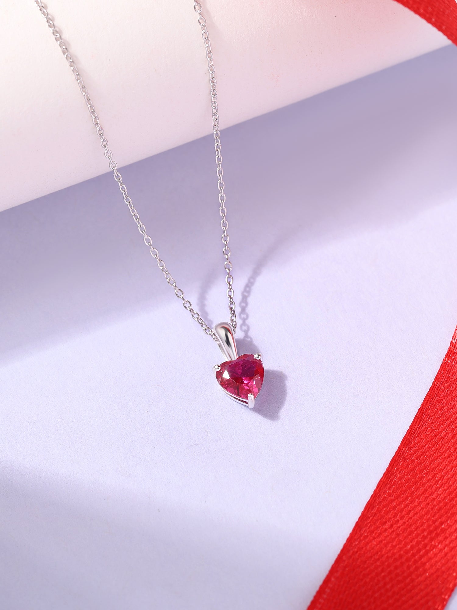 Heart Ruby CZ Silver Pendant Necklace