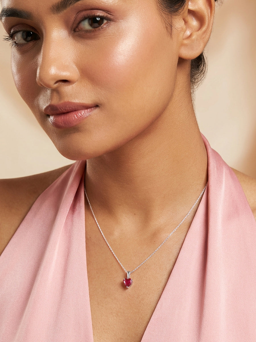 Heart Ruby Silver Pendant Necklace