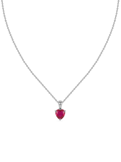 Heart Ruby CZ Silver Pendant Necklace