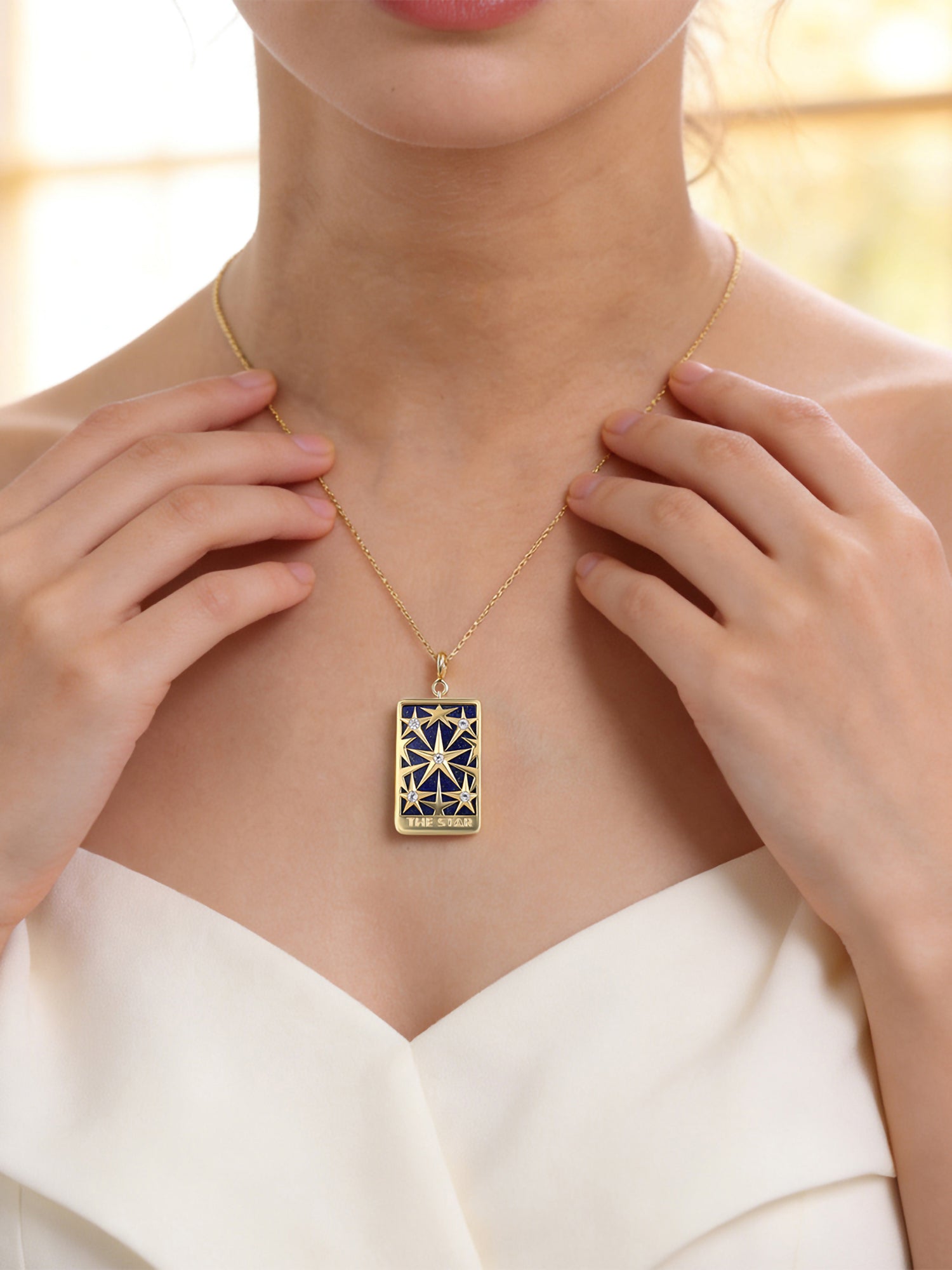 Natural Lapis Geometric Star Silver Pendant Necklace