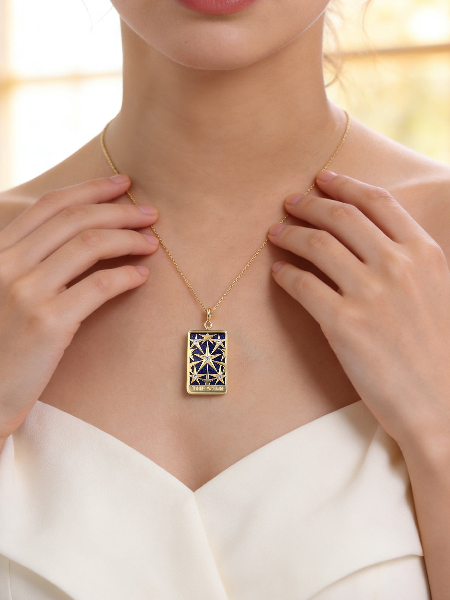 Natural Lapis Geometric Star Silver Pendant Necklace