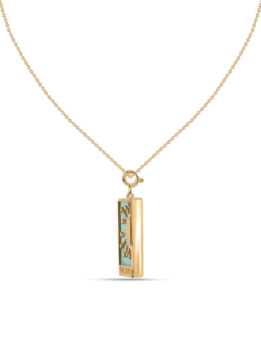 Natural Turquoise Sun Motif Silver Pendant Necklace