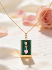 Natural Malachite Rose Heart Silver Pendant Necklace