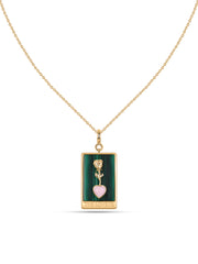 Natural Malachite Rose Heart Silver Pendant Necklace