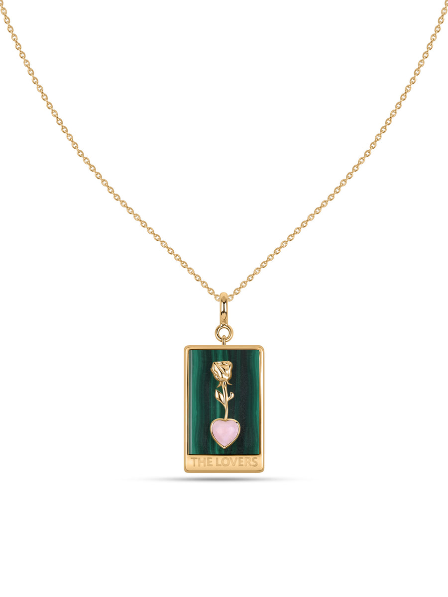 Natural Malachite Rose Heart Silver Pendant Necklace