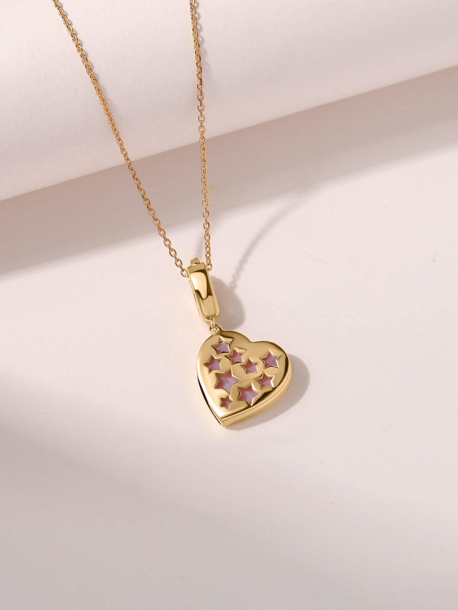 Natural Pink Opal Heart Moon Silver Pendant Necklace