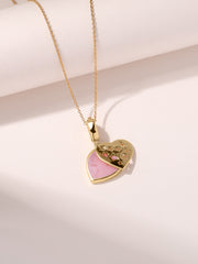 Natural Pink Opal Heart Moon Silver Pendant Necklace