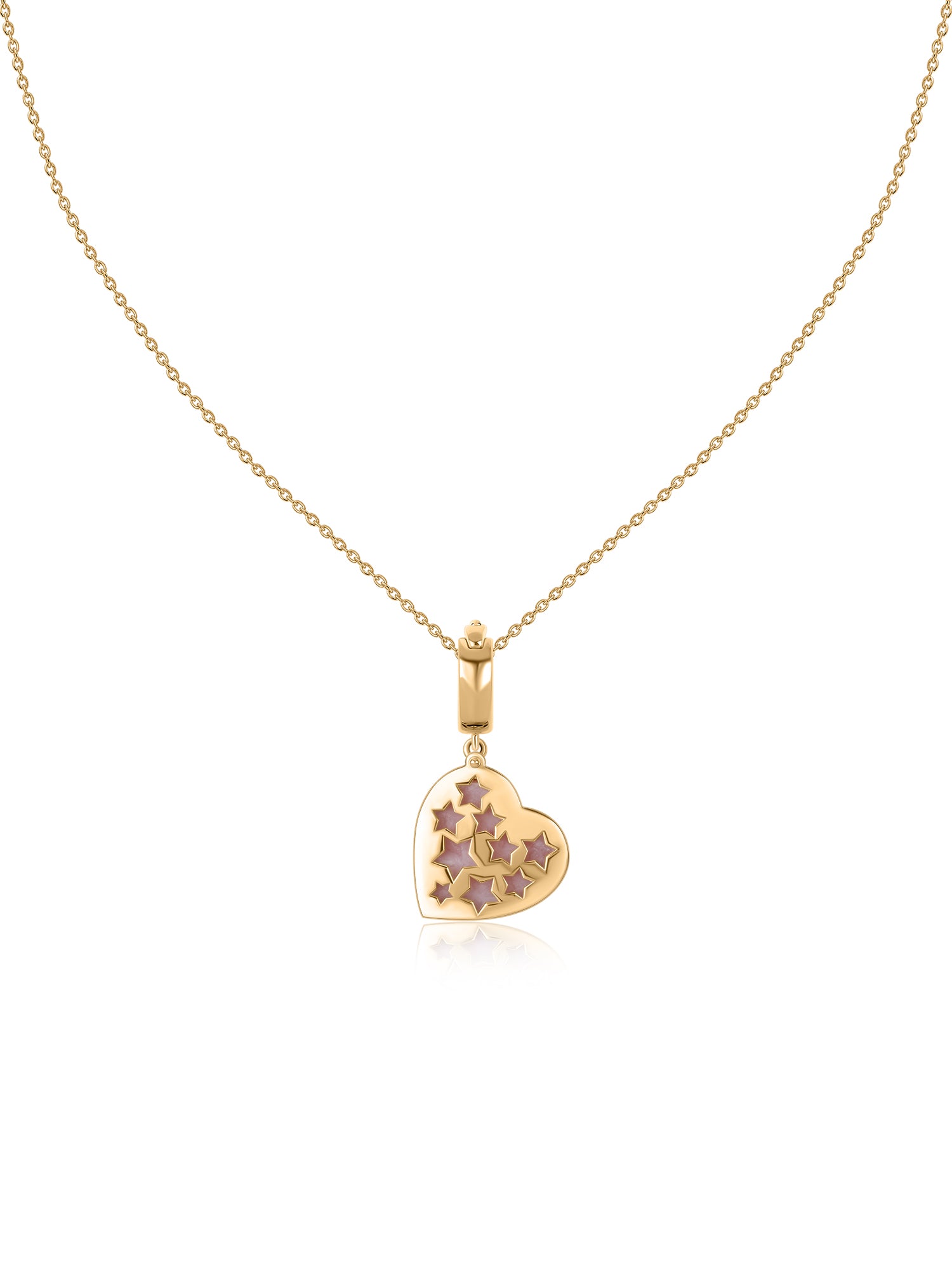 Natural Pink Opal Heart Moon Silver Pendant Necklace