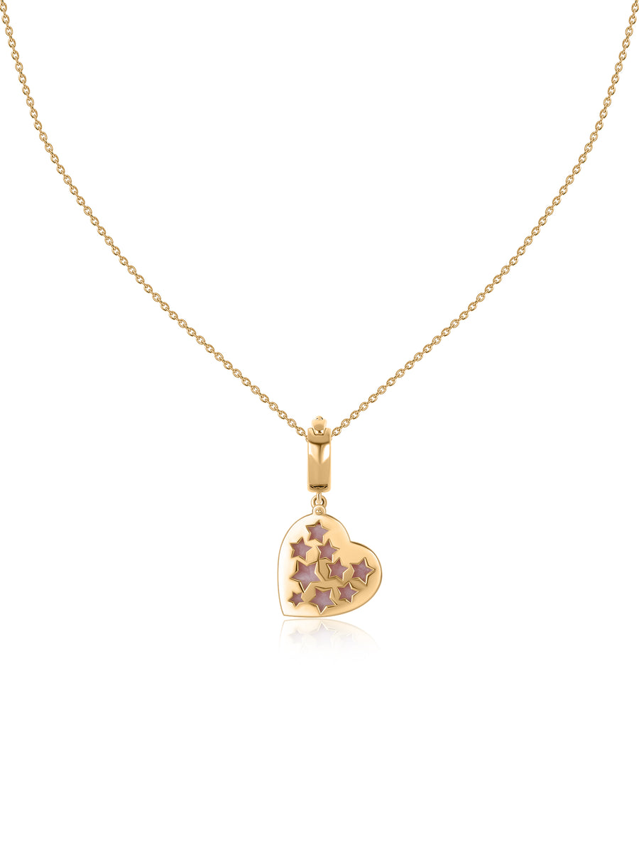 Natural Pink Opal Heart Moon Silver Pendant Necklace